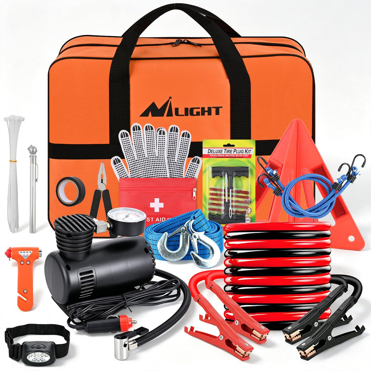 Car Roadside Emergency Kit with Jumper Cables Air Compressor (Essential Kit+Air Compressor)