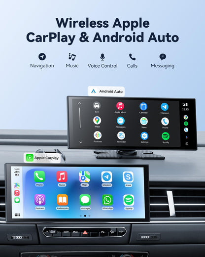 10.26" Wireless Portable 60FPS Carplay Screen for Car with Net (Glossy Black)