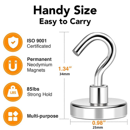 Magnetic Hooks 85lbs Strong Magnets Hook Heavy Duty (Silver / 36pack-85lb)