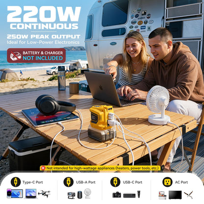 220W Power Inverter Compatible with DeWalt 20V Battery (2-pack / Yellow)