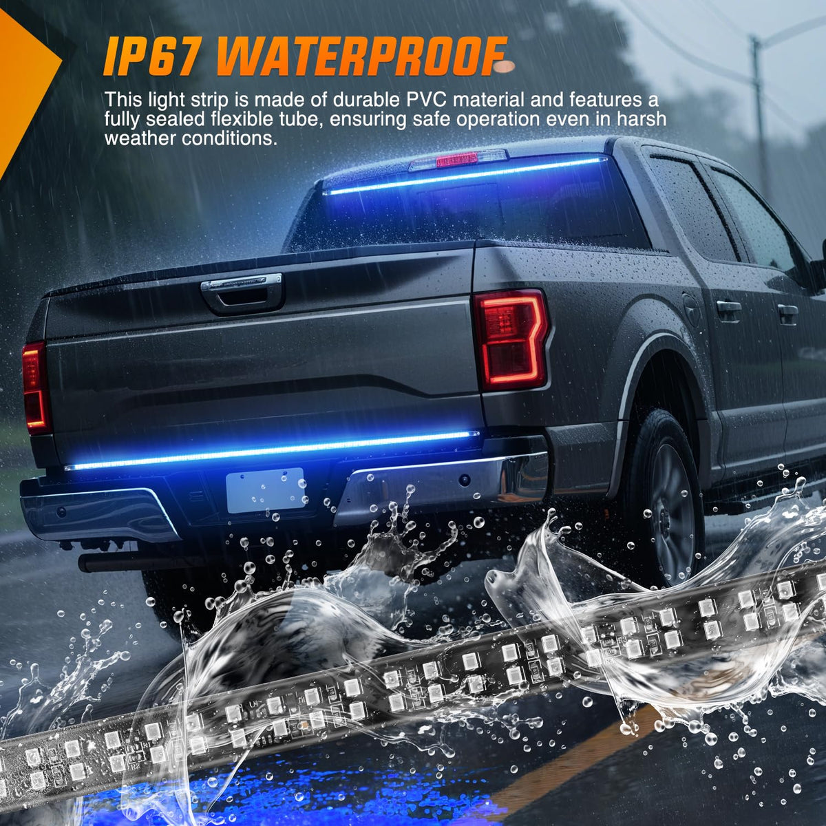 48 Inch 288 LED Tailgate Strobe Light Strip Blue (48" Tailgate Strobe Blue)