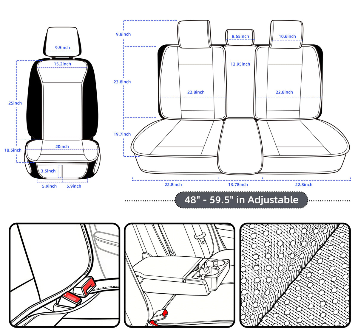 Car Seat Cover Full Set Leather Car Seat Protector Universal fit for Most Cars SUVs and Trucks Water Proof Front and Rear Seat Protector Black (Black)