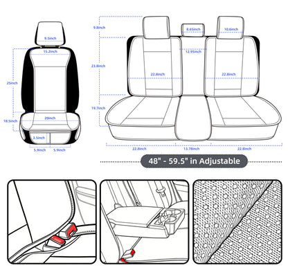 Car Seat Cover Full Set Leather Car Seat Protector Universal fit for Most Cars SUVs and Trucks Water Proof Front and Rear Seat Protector Black (Black)