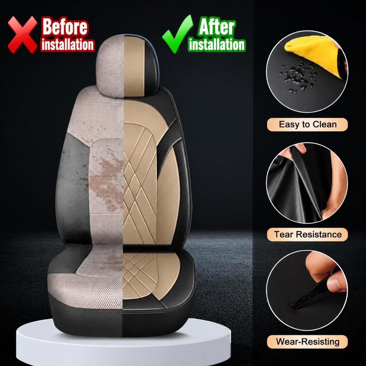 2 Front Car Seat Covers for Subaru Impreza 2012 (#057 Black&Beige / 21. Impreza 2012-2026-2 Front Seat Covers Only)
