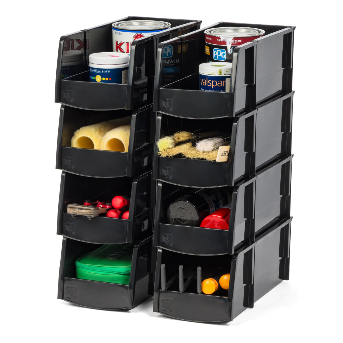 8-Pack, Large Stackable Storage Bins, Black (Large - 8 Pack / Black)