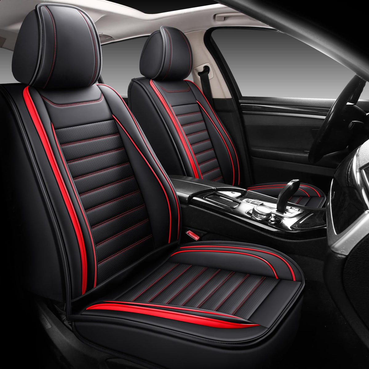 Leather Car Seat Covers Full Set (Red 2/Full Set)