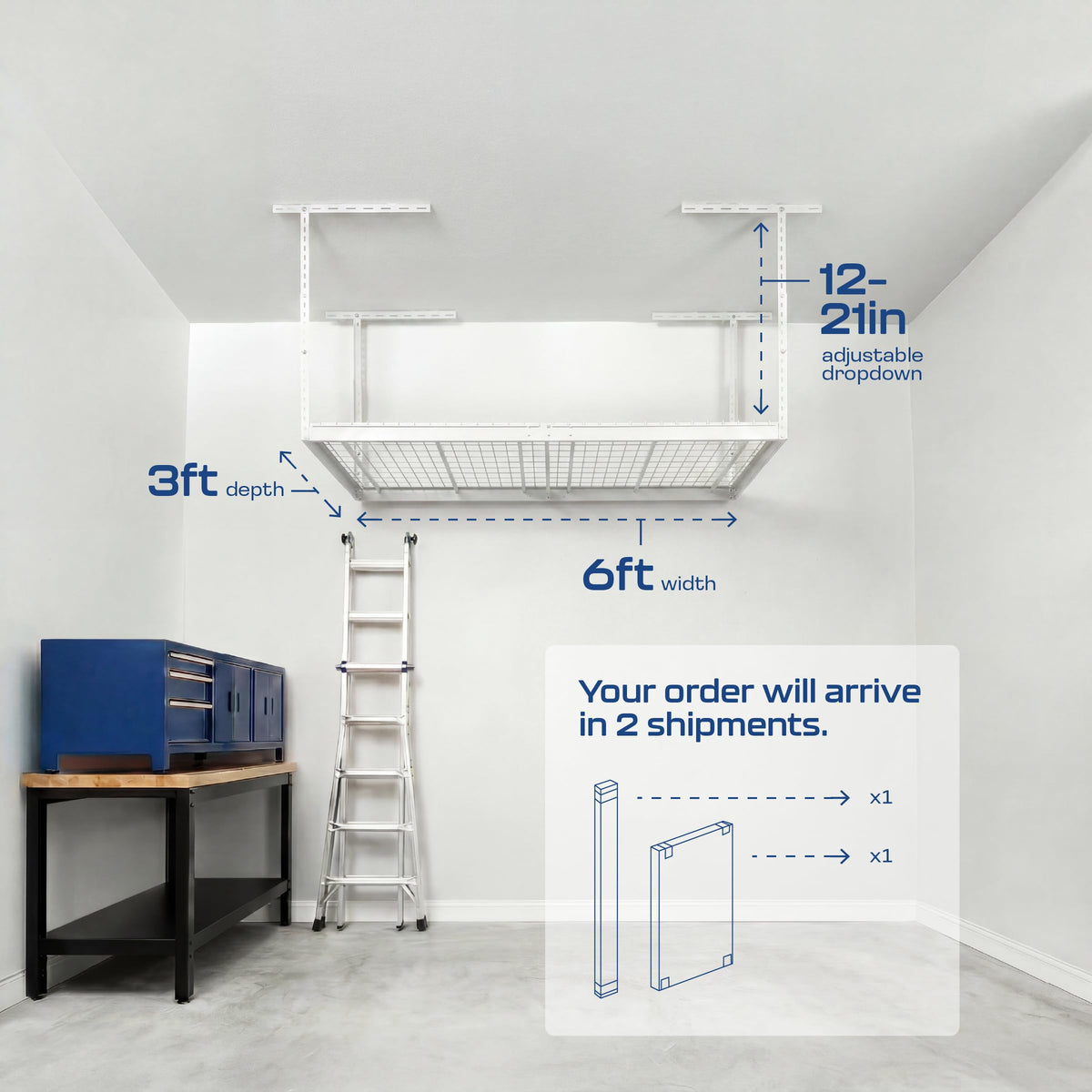 MonsterRax 3x6 Overhead Garage Storage Rack (White / 24"-45")