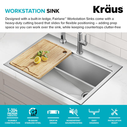 Fairlane 33 in Drop In (33 Inch / Single Bowl Workstation — Drop In)