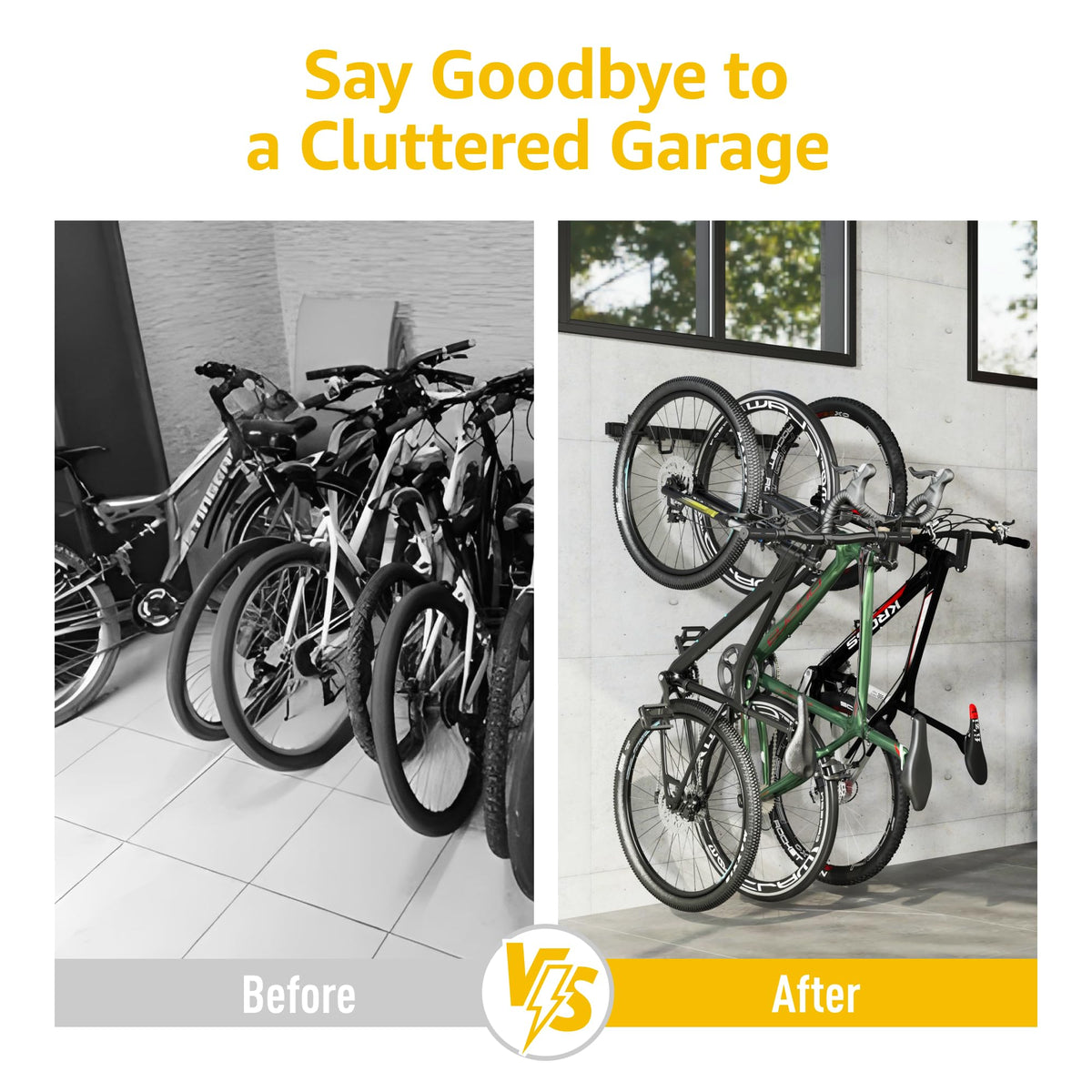 Enhanced Bike Storage Rack (3 Bike Racks & 2 Helmet Hooks)