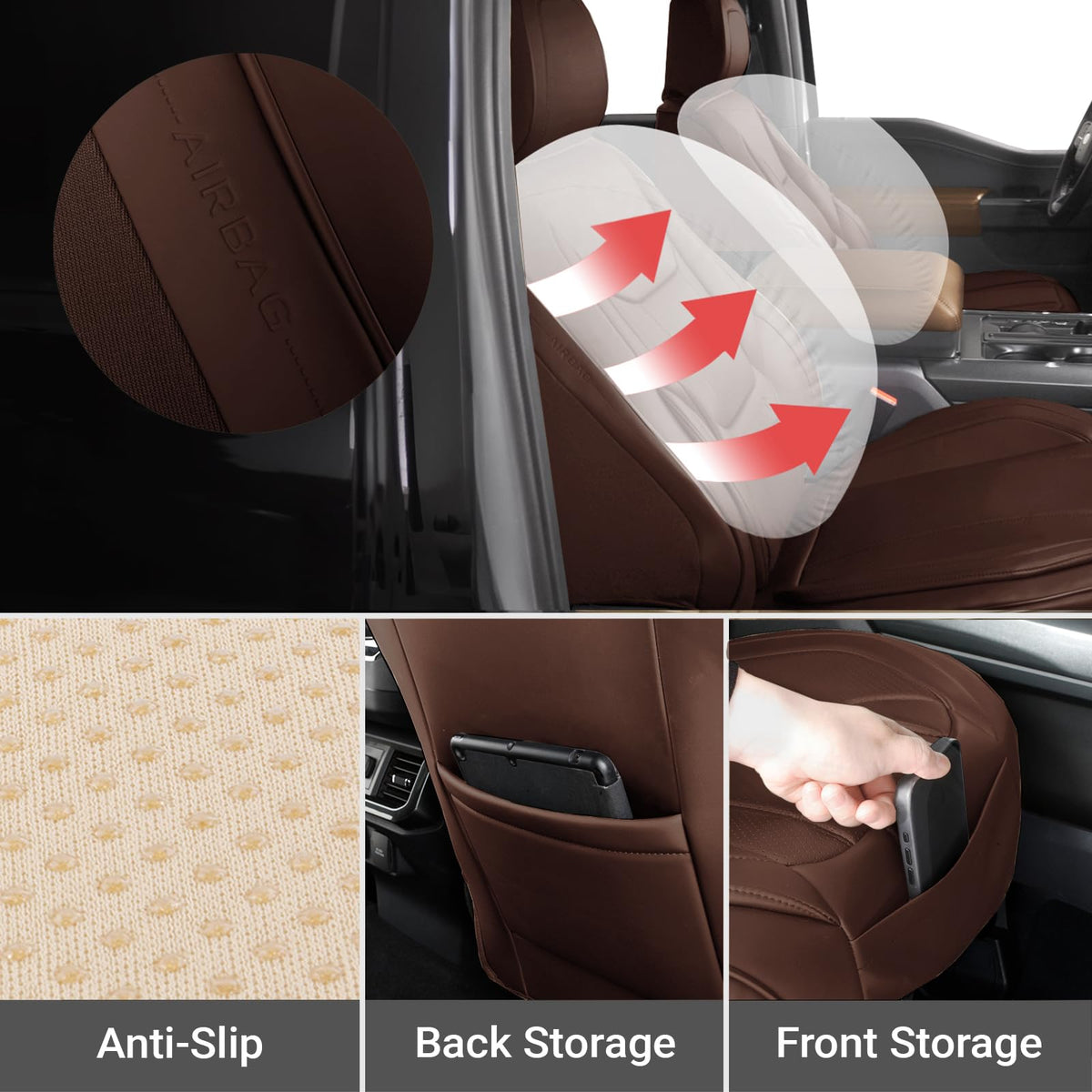 Premium Custom Fit Truck Car Seat Covers Front Seats Waterproof (A52 (See Vehicle Size Chart) / Front - Dark Brown)