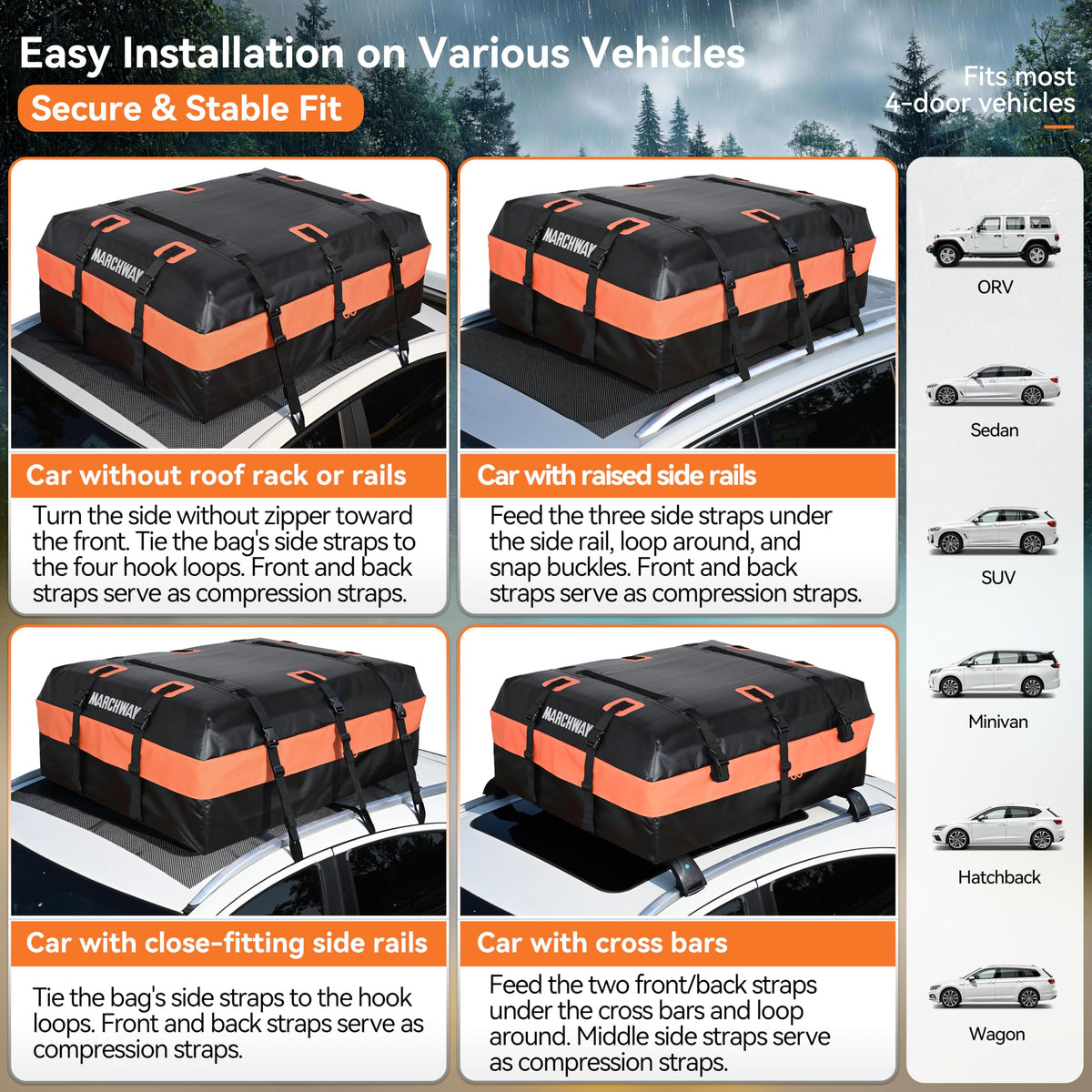 Waterproof Rooftop Cargo Carrier Bag (Orange / 15 Cubic Feet)