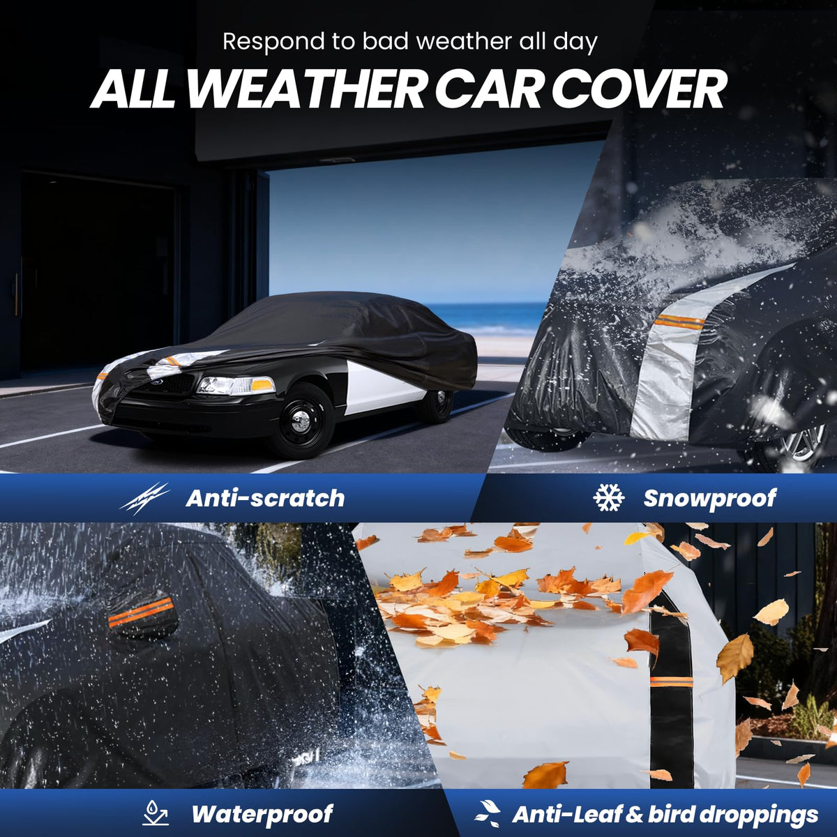Multi Layer Car Cover Custom Fit for Ford Crown Victoria (Custom Fit Ford Crown Victoria / Coupe car cover(no ear）)