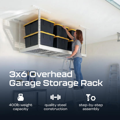 MonsterRax 3x6 Overhead Garage Storage Rack (White / 24"-45")