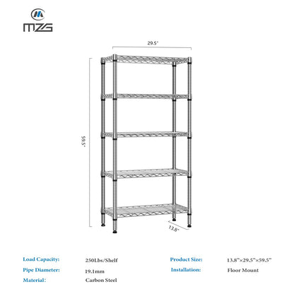 1250 lbs 5 Tier Shelf Metal Storage Shelves Shelving Wire Rack Heavy Duty Closet Organizers for Garage Kitchen Bathroom Laundry Chrome 13.8" D x 29.5" W x 59.5" H (5 Tier, 13.8" D x 29.5" W x 59.5" H / Chrome)