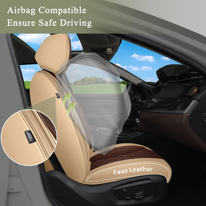 Leather Full Set for Toyota Camry Seat Covers 2002 (099 Beige&Brown / 8-Camry-5 seat covers full set)