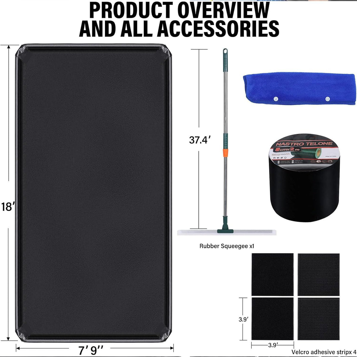 Heavy Duty Durable Containment Mat Waterproof Non (Black / 8'6"W x 20'L)