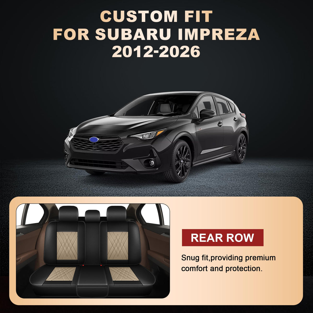 Car Seat Covers for Subaru Impreza 2012 (#057 Black&Beige / 21. Impreza 2012-2026-5 Seat Covers Full Set)