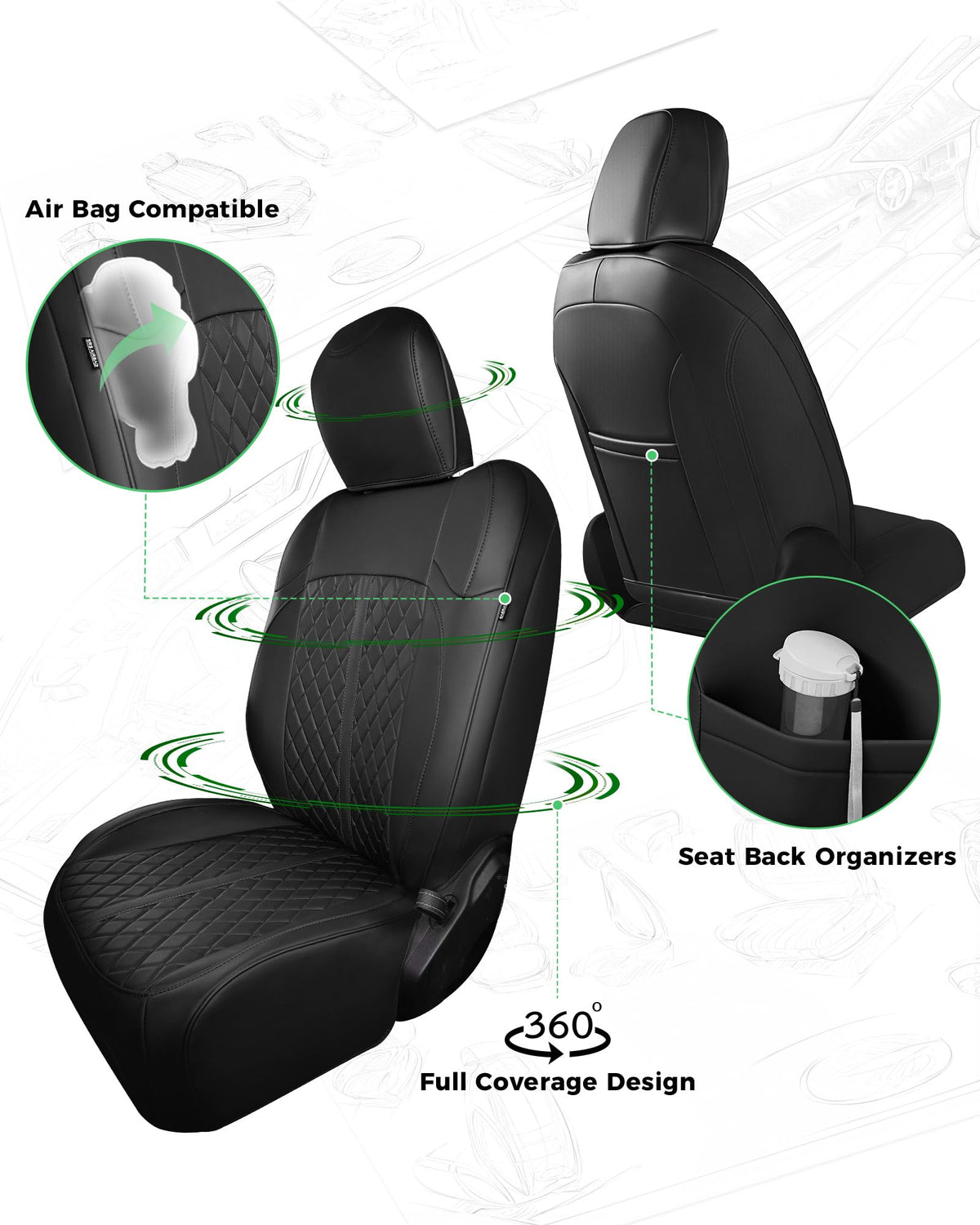 for Jeep Wrangler Leather Custom Car Seat Covers Full Set 4 Door (Black / JL 18-26 4Door With Rear Cup Holder)