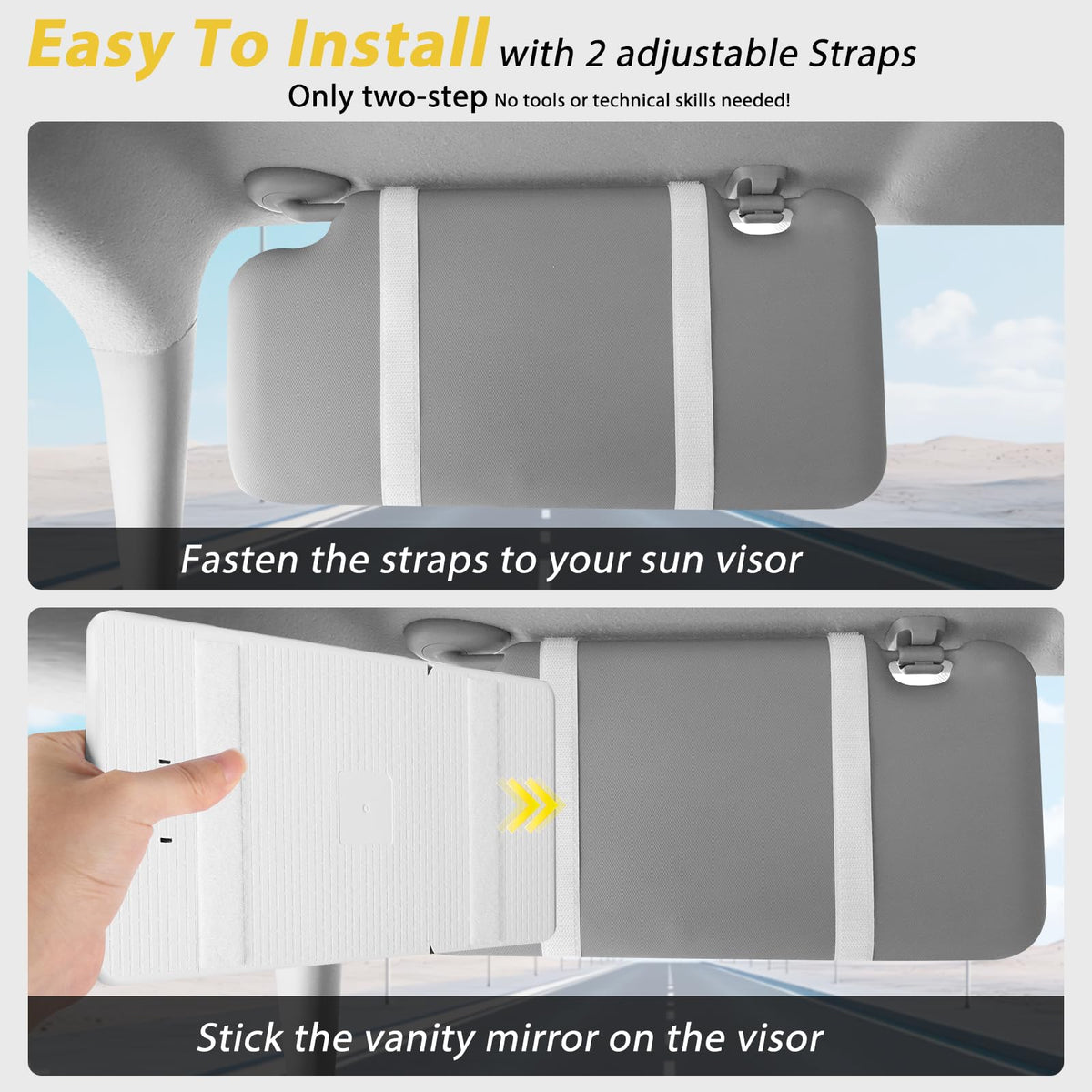 2pcs Car Visor Mirror with Lights & 20X Magnification (2pcs-White)