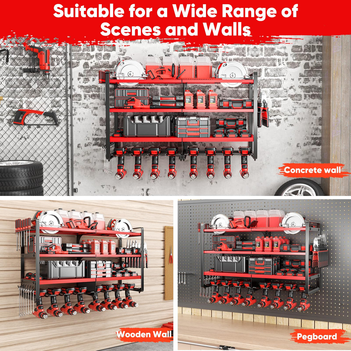 Upgrade Large power tool organizer Wall Mount (Red)