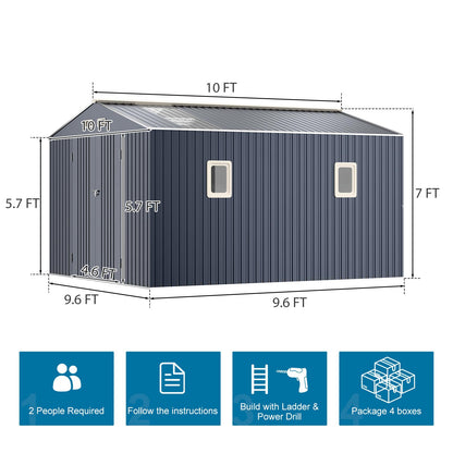 10x10 FT Metal Storage Shed with Base Window Sunroof (10x10 FT with Base)
