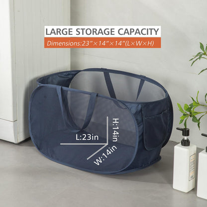 Sturdy Mesh Laundry Hamper Basket Bag (Navy Blue / Pop Horizontal)