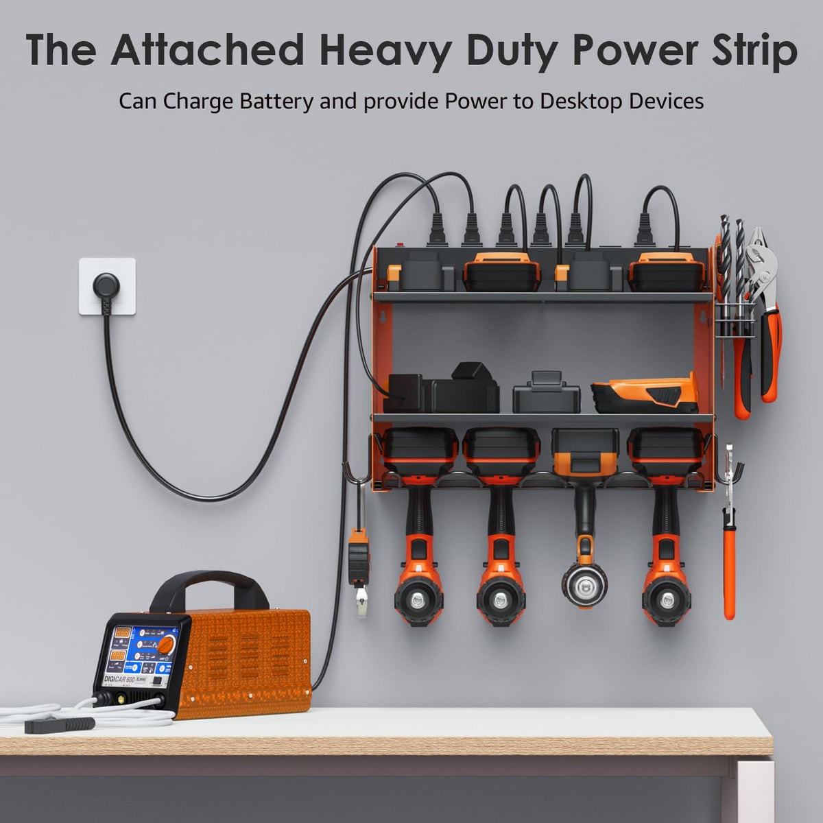Wall Mount Modular Tool Charging Organizer (Orange)
