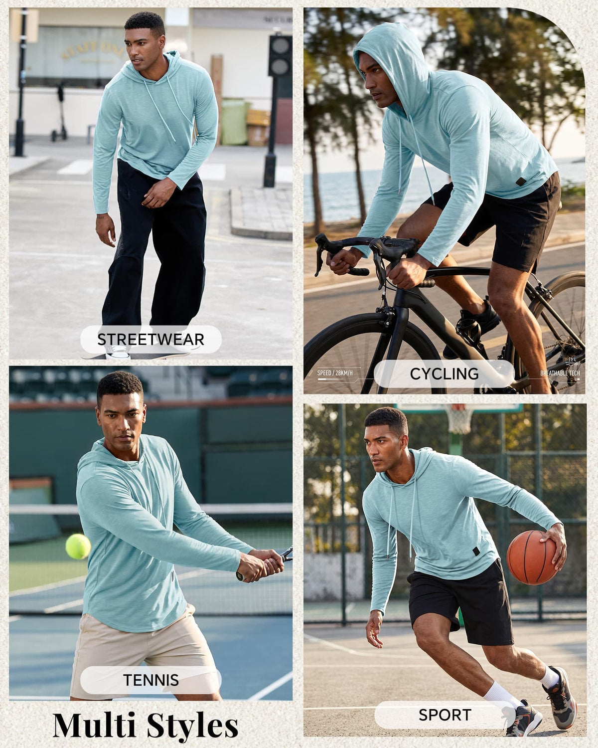 Mens Fashion Athletic Hoodies Sport Sweatshirt Solid Color Fleece Pullover Sky Blue Large (Large / Sky Blue)
