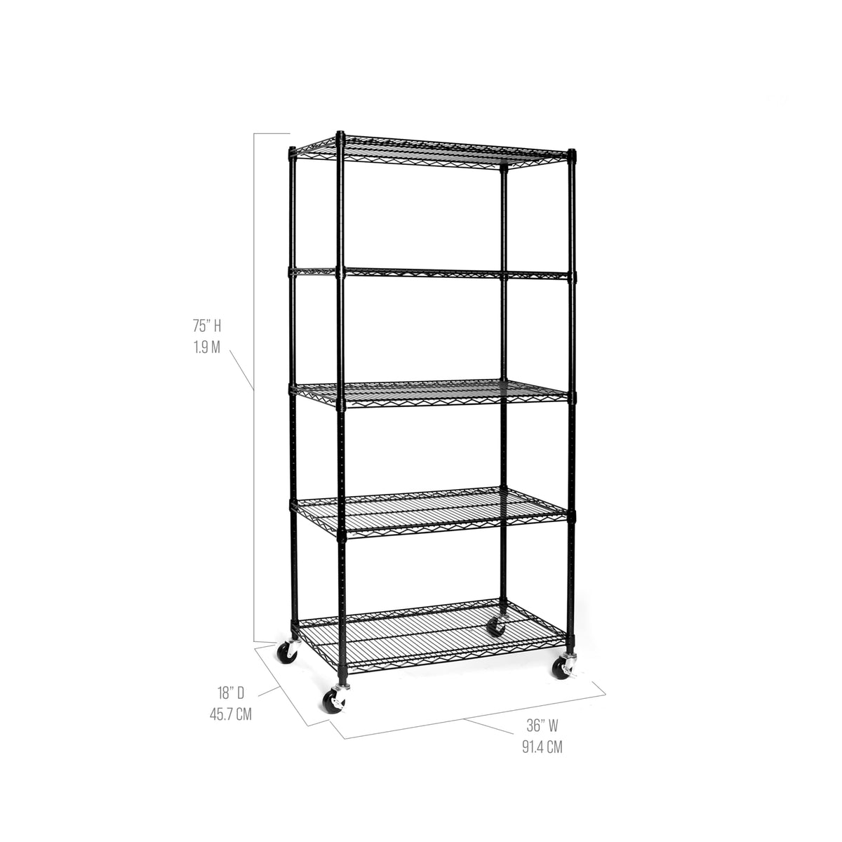 UltraDurable 5 (Black / 5-Tier Shelving, 36" W x 18" D)