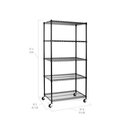 UltraDurable 5 (Black / 5-Tier Shelving, 36" W x 18" D)