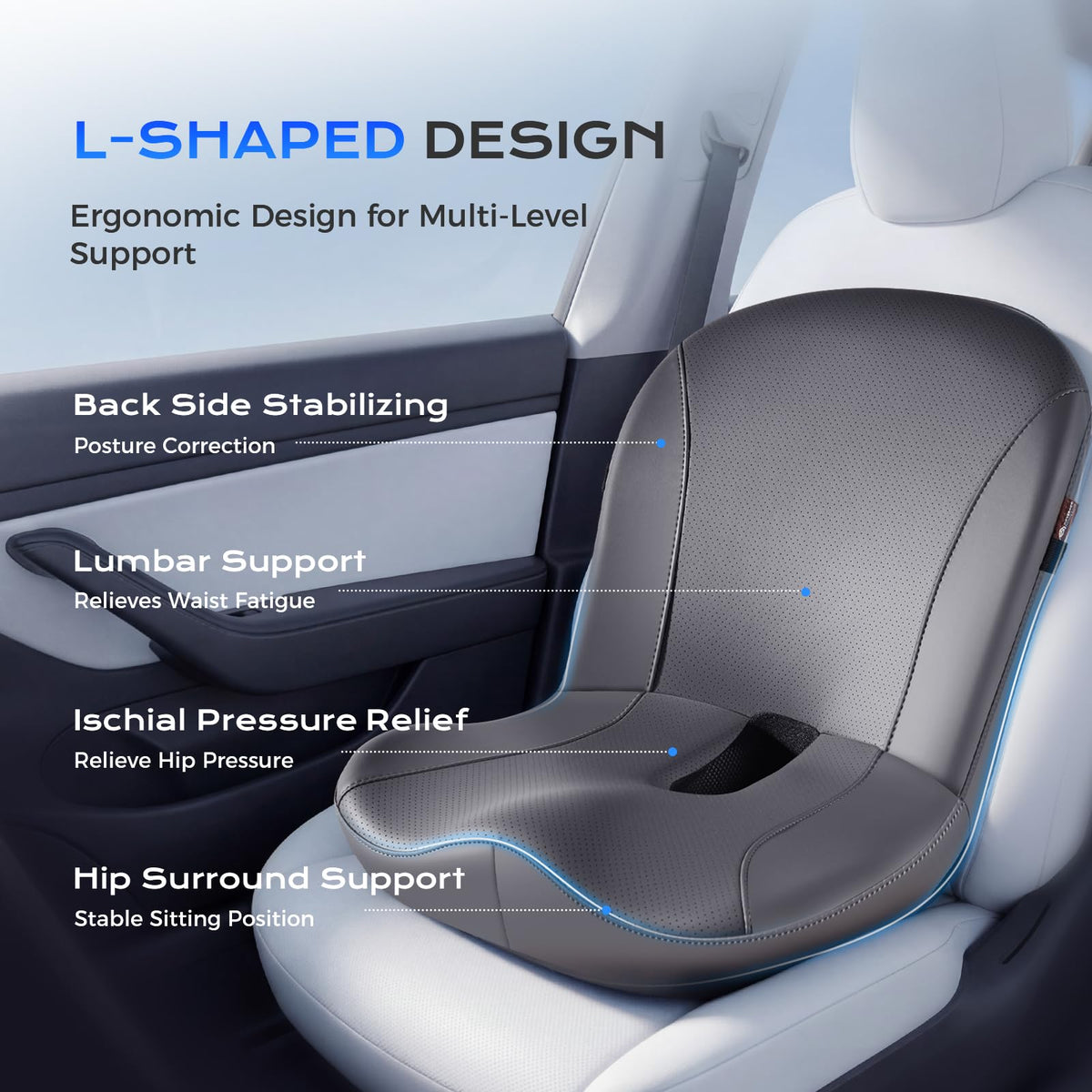 Car Seat Cushion and Lumbar Support Pillow One Piece (Seat Cushion / Gray)