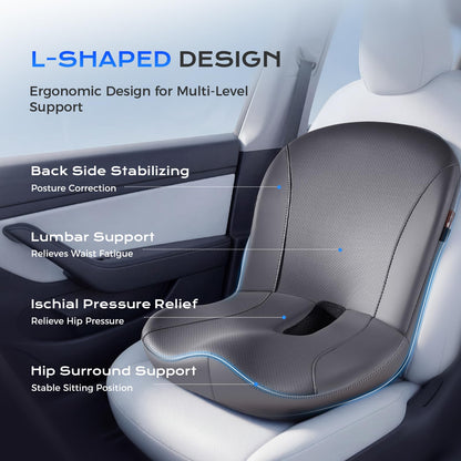 Car Seat Cushion and Lumbar Support Pillow One Piece (Seat Cushion / Gray)