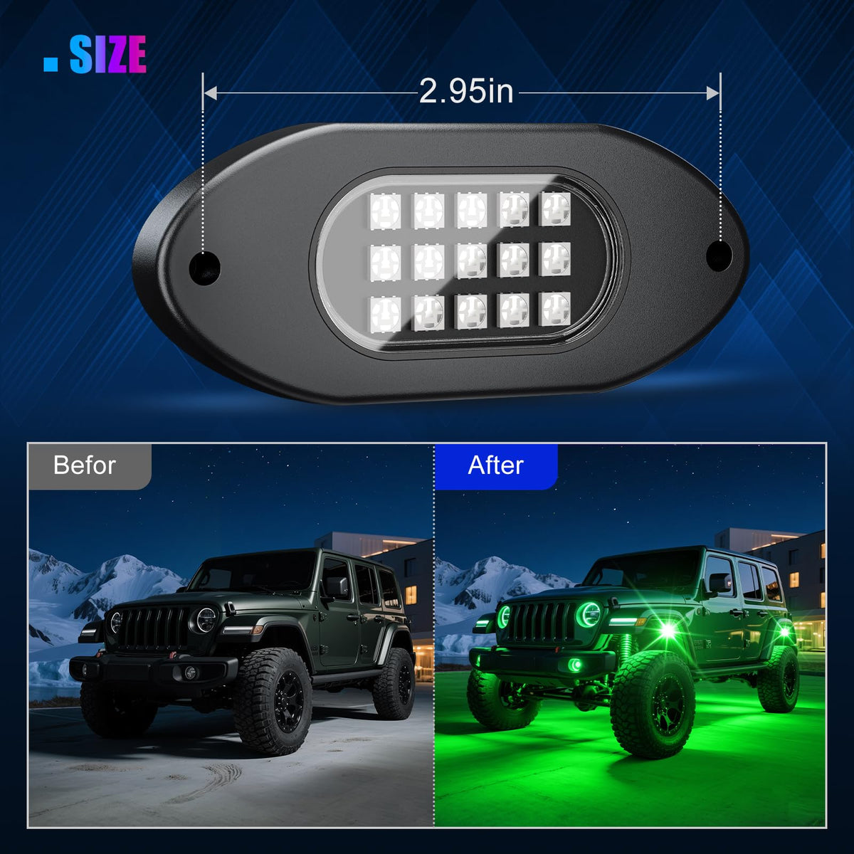 LED RGB Rock Lights for UTV ATV RZR 6 Pods with APP Control Underglow (6 Pods / RGB)