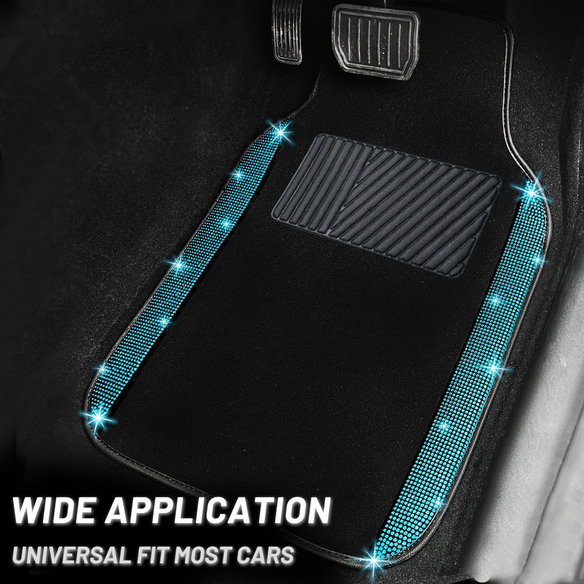 Bling Car Floor Mats Full Set and Steering Wheel Cover (Aquamarine / Car Floor Mats and Steering Wheel Cover (5 Pieces))