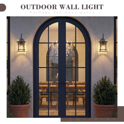 Outdoor Wall Mount Light Fixtures 2 Pack (Oil Rubbed Bronze - Water Ripple Glass / 12.4 Inch)