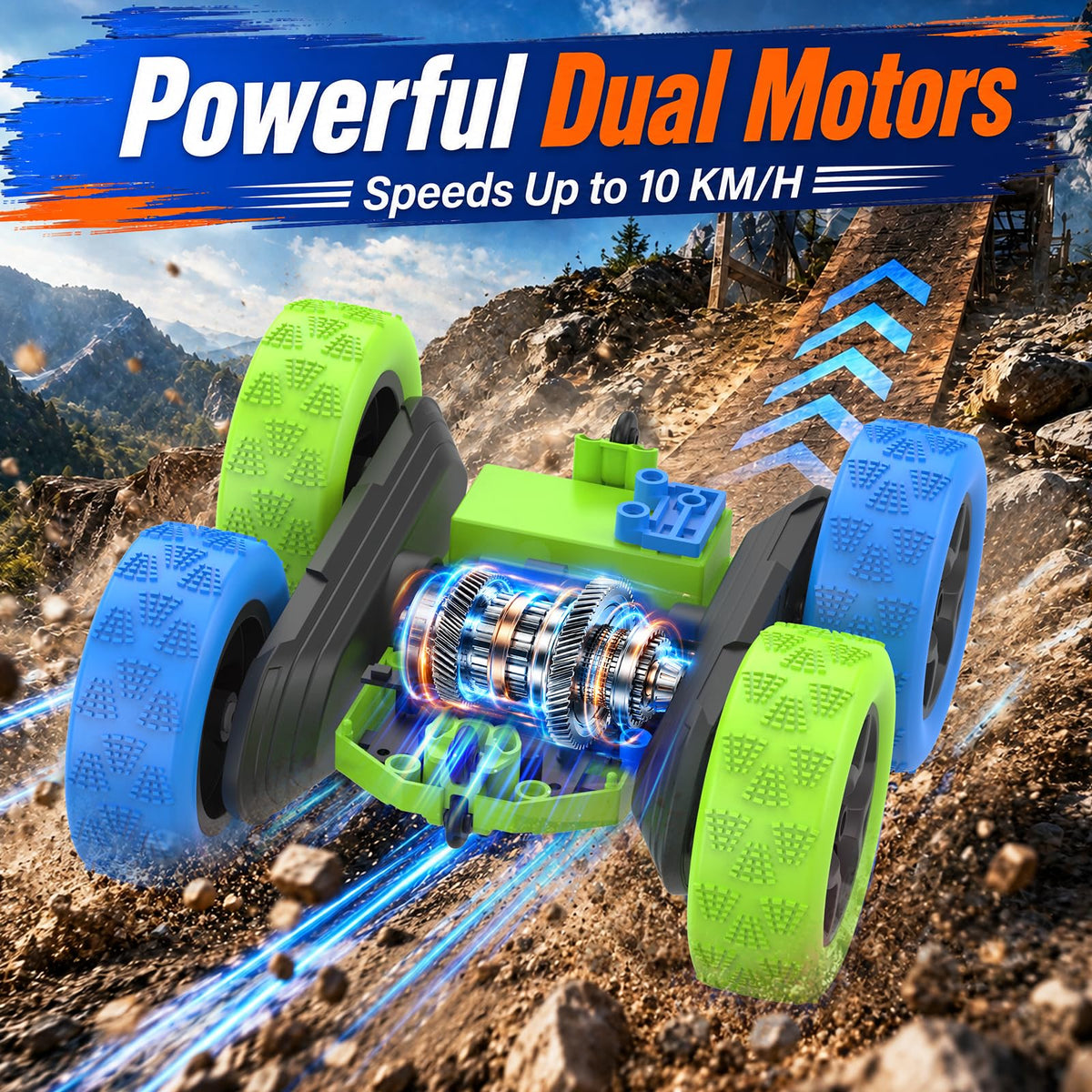 Remote Control Car for Kids (Blue&green / Standard (Headlights))