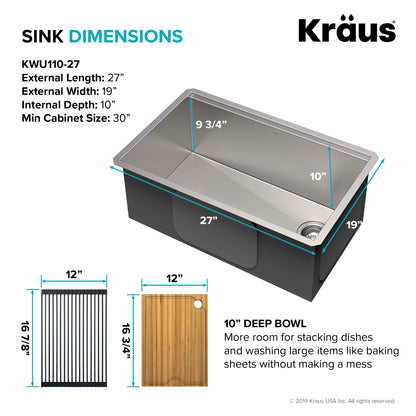 Kore Workstation 27 (Stainless Steel / 27 inch / Sink and Garbage Disposal 3/4 HP)