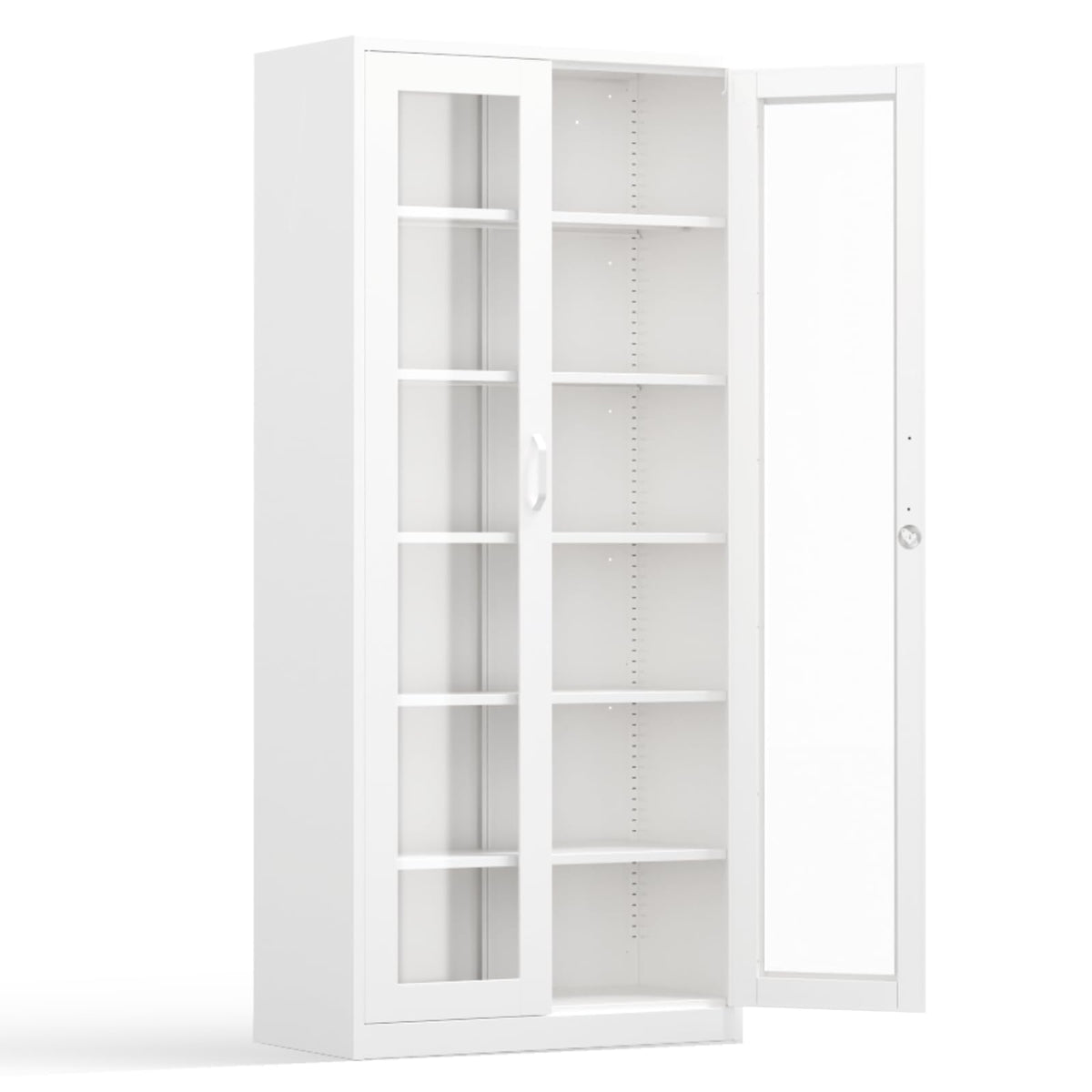 Lockable Display Cabinet with Glass Doors & 5 Adjustable Shelves (White / 71'' Glass Door Cabinet (HD Tempered))
