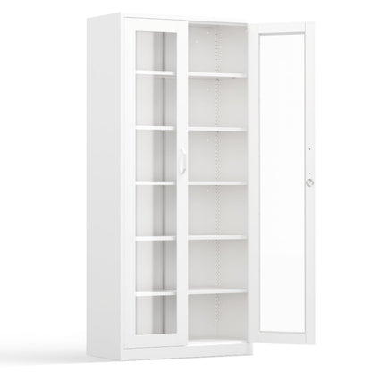 Lockable Display Cabinet with Glass Doors & 5 Adjustable Shelves (White / 71'' Glass Door Cabinet (HD Tempered))