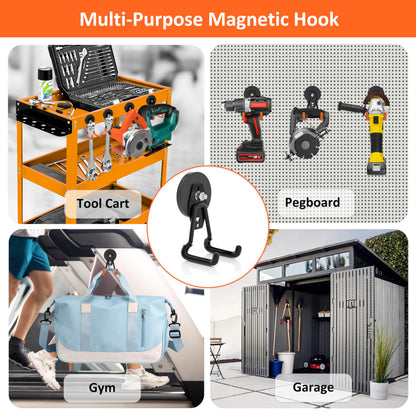 Strong Magnetic Hooks Heavy Duty Upgraded Large Magnets with Hooks Magnetic Garage Hooks for Hanging Shovel (Black 4PCS)
