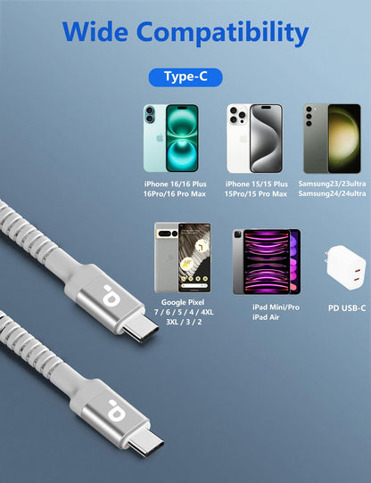 USB C to C Cable 3A Fast Charging [2 Pack (6FT / USB C to USB C / Silver)