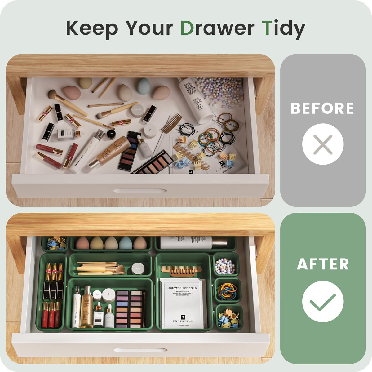Tool Box Organizer Tray Divider Set Drawer Organizer (5 Size / Green)
