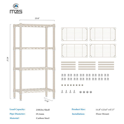 1000 lbs 4 Shelf Standing Storage Shelves Heavy Duty Metal Shelving Unit Adjustable Wire Rack for Office Garage Kitchen (4 Tier, 11.8" D x 23.6" W x 47.5" H / Light Tan)
