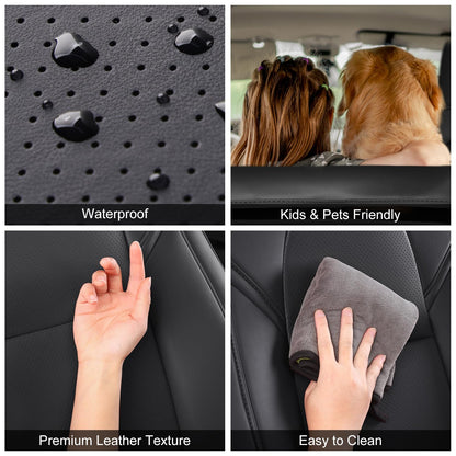 Tesla Model Y Car Seat Covers Nappa Leather Car Interior Seat Airbag Compatible Cushion Cover Full Set Custom Fit 2024 2023 2022 2021 2020 (Model Y Full Sets / Nappa Black)