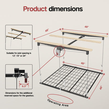 Overhead Garage Storage Rack for 8 (Matte Black / 8-10ft)