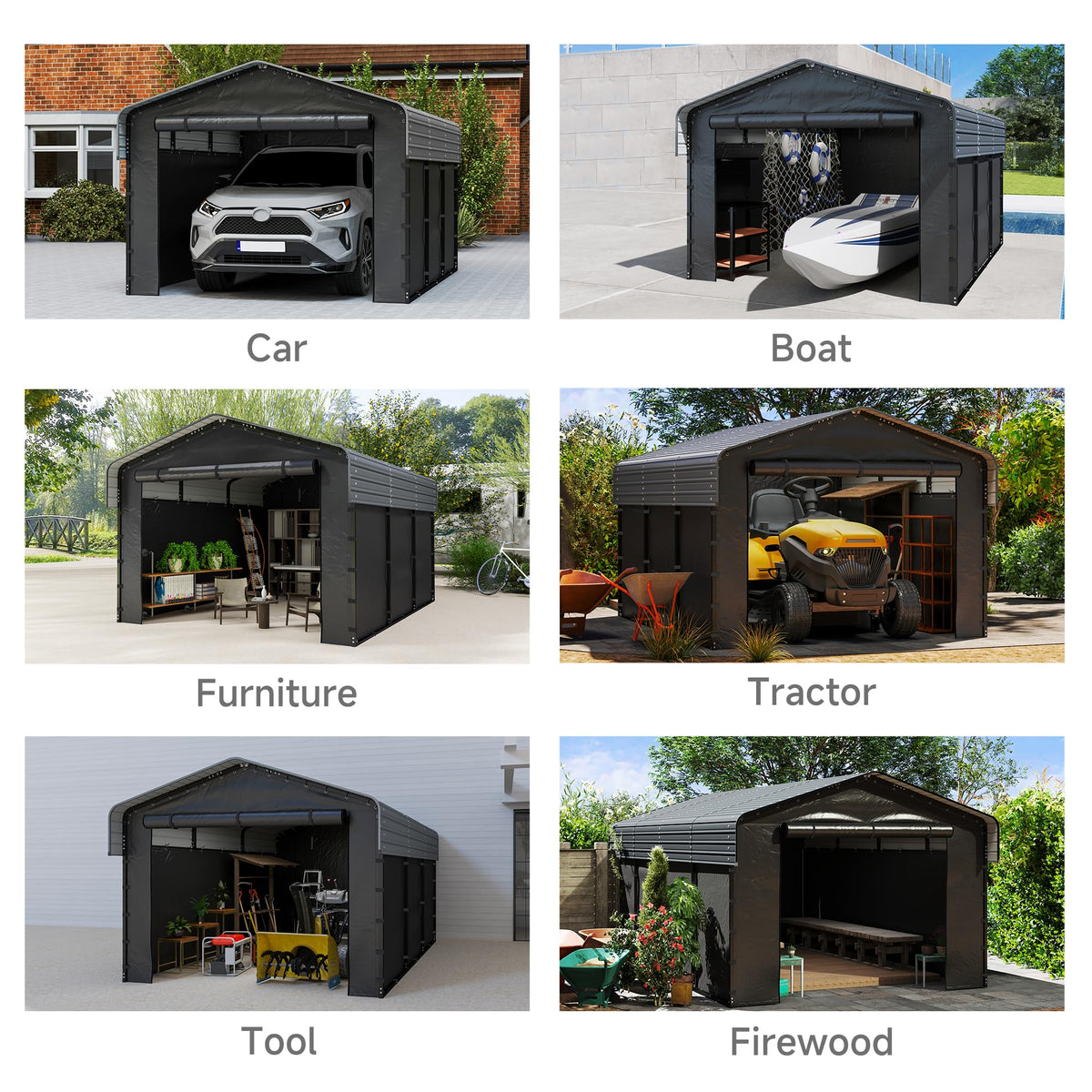 10x15 FT Heavy Duty Metal Carport with Removable Sidewalls (Gray / 10x15 With Enclosed)