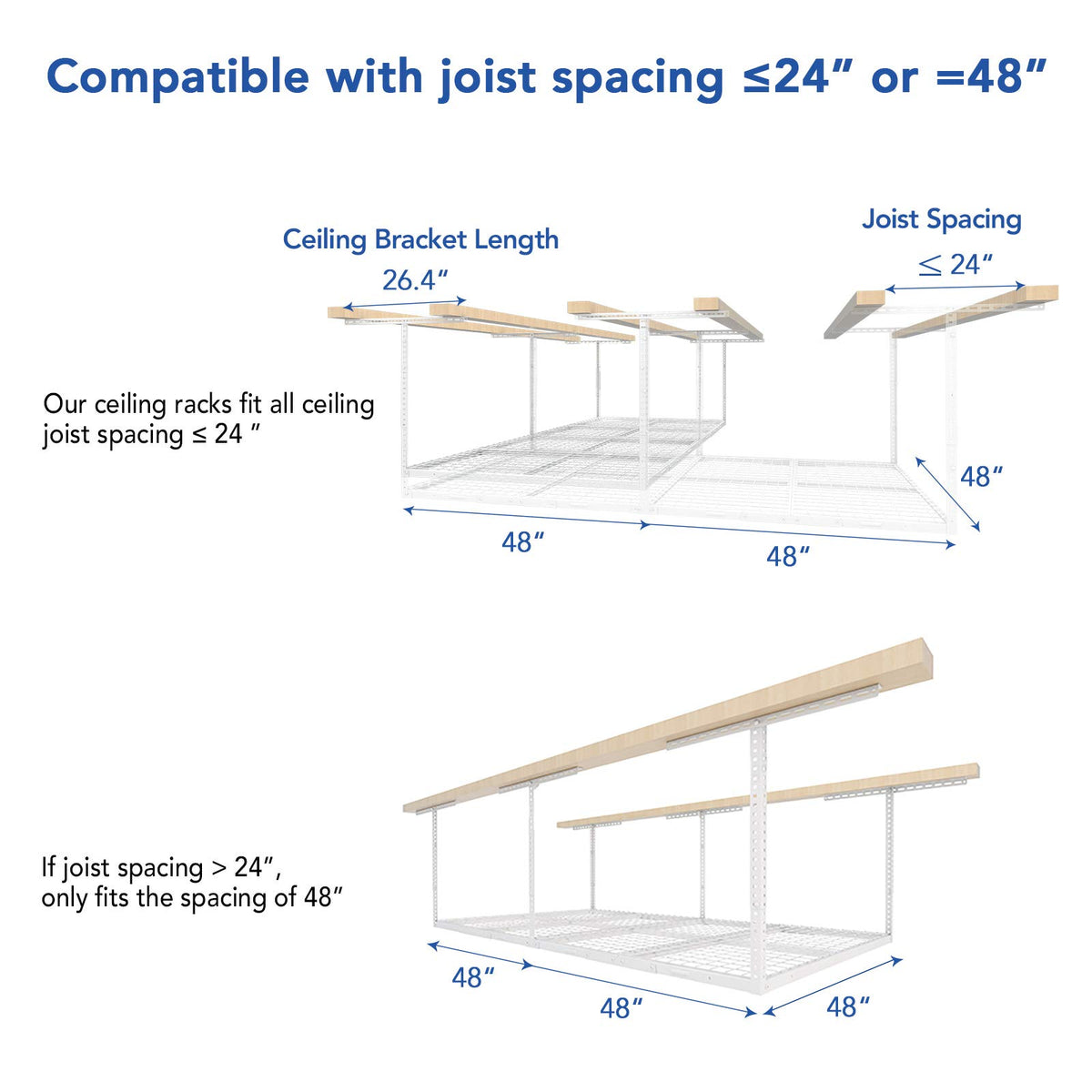 4x8 Overhead Garage Storage Rack with Hooks (White)