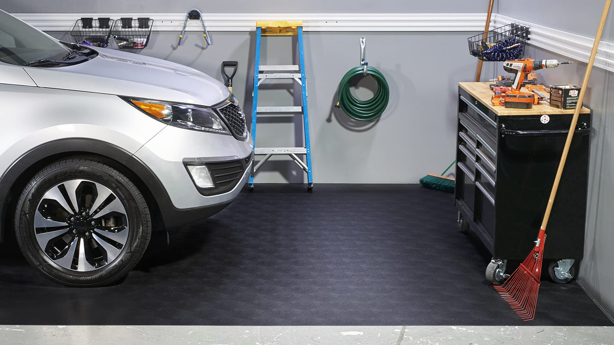 Seamless Sheet Vinyl Shed Flooring Cover with Bonded Fibrous Backing (8' x 20' / Midnight Black)
