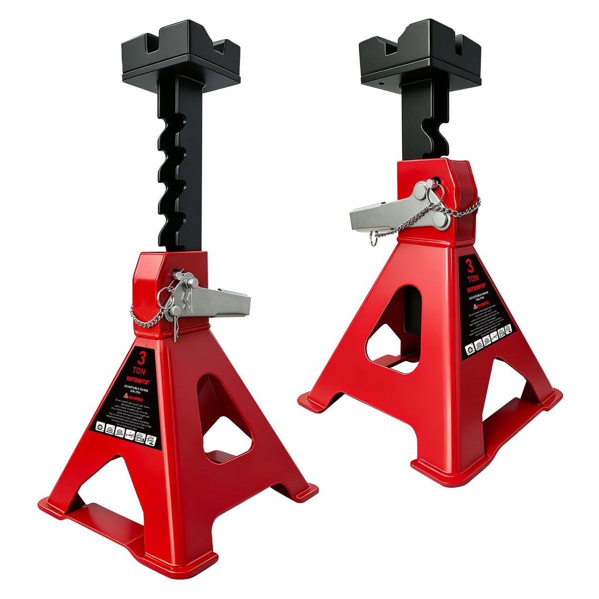 3 Ton Jack Stands with 2 Crossbars & Double Locking for Car (3 Ton Large Rubber Pads with Crossbars / Red)