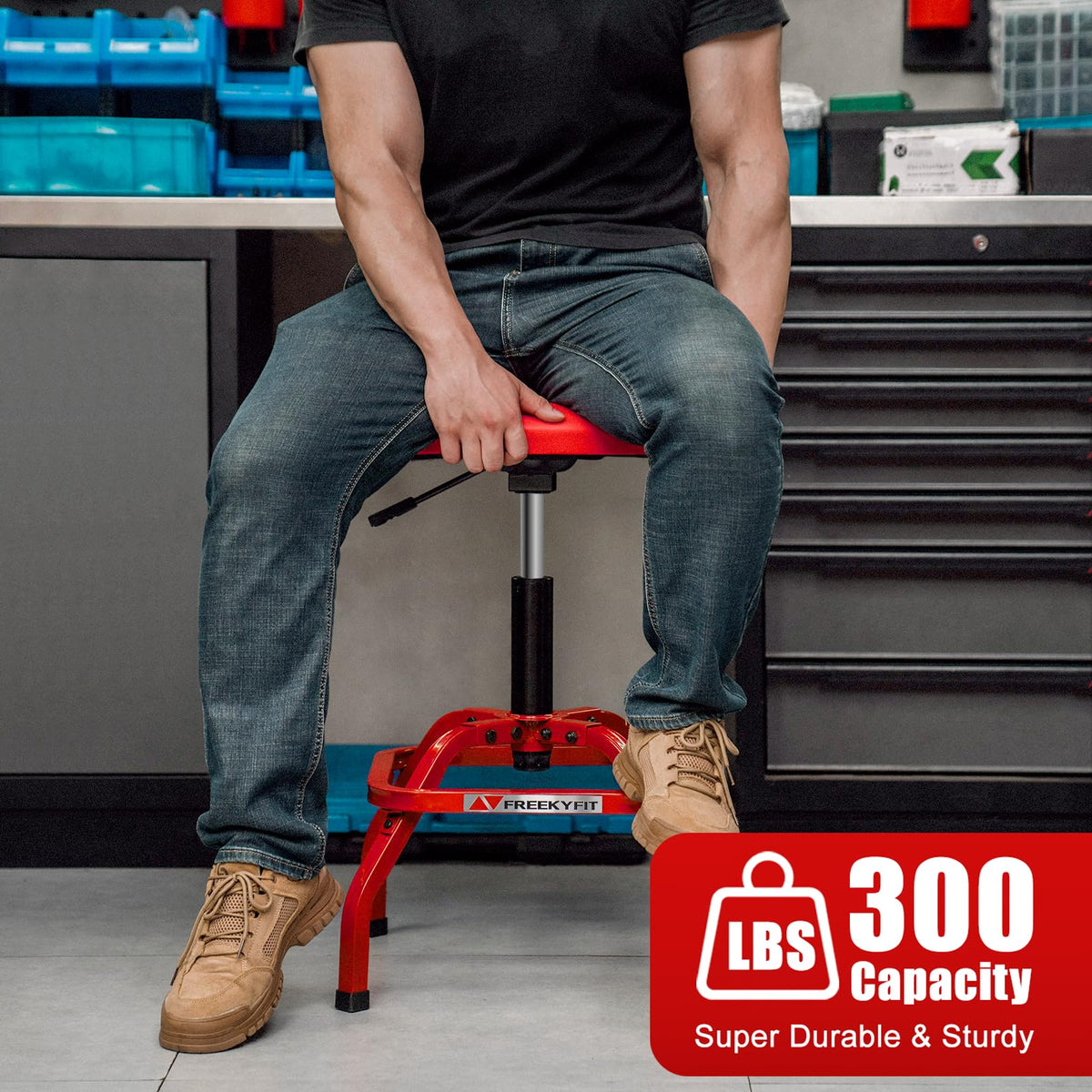 Shop Stool with Backrest (Red)